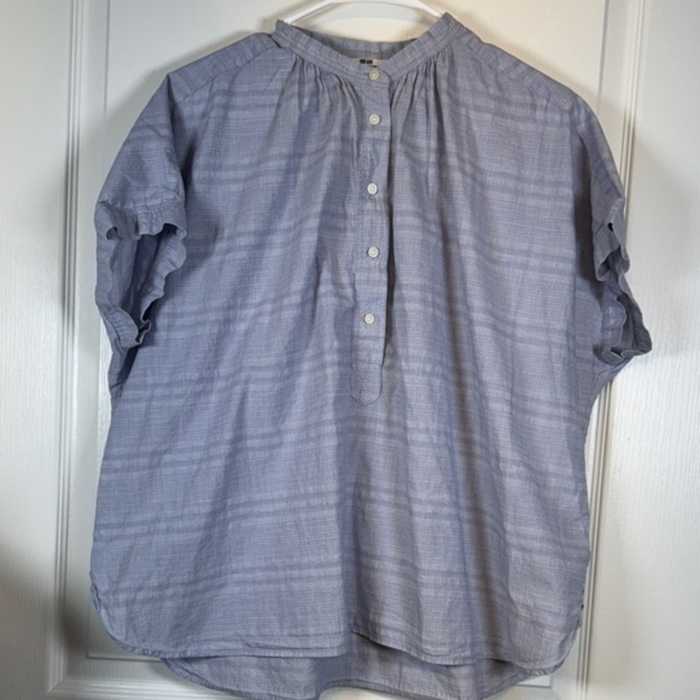 Uniqlo Blue White Boxy Oversize Casual Short Sleeve Shirt Size XL EUC #5692